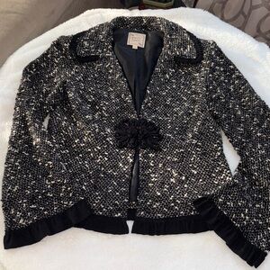 Nanette Lepore Monochrome Tweed Blazer with Floral Detail